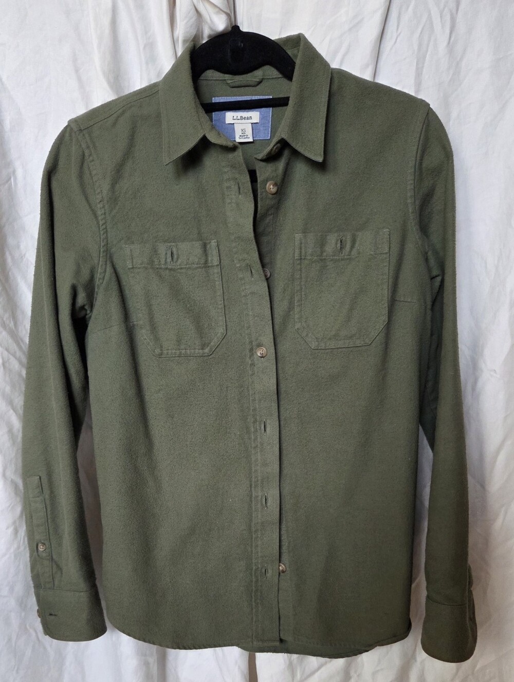 LL Bean Olive Green Chamois Flannel Shirt ( XS )